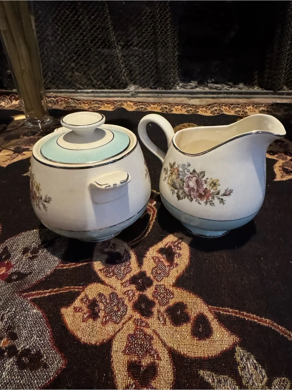 Cunningham Pickett DANUBE Bouquet Aqua band Sugar Creamer Set
